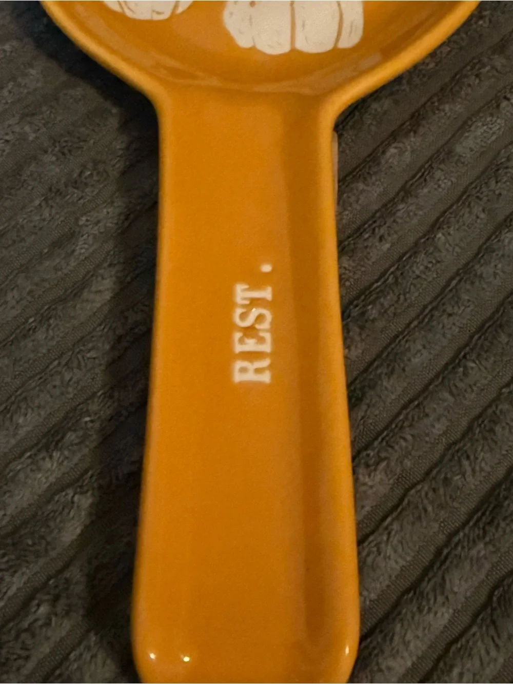 Rae Dunn Orange Ceramic Spoon Rest with White Pumpkin Motif NWT REST.